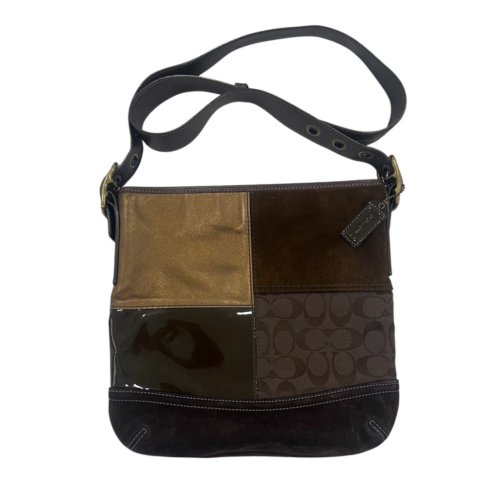 Vintage Coach Brown Patchwork Leather Suede Bag
